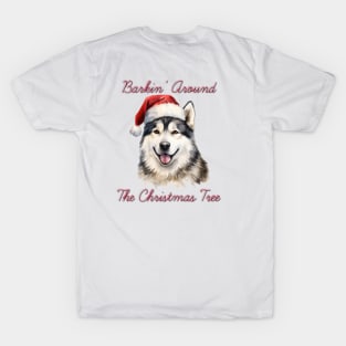 Christmas Malamute Dog in Santa Hat T-Shirt